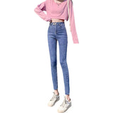 Toloer New Fall 2024 Model Wears High-Waist Elastic Tights, Pencil Pants, Blue And Gray Jeans, Children's Clothes-Outfit
