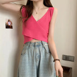 Color Cross Waistcoat Women Wearing Summer Slings New Deep V Bosom Sexy Hottie Sleeveless Top In
