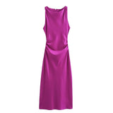 2025 New Fashion Round-Neck Sleeveless Black Silk-Sense Tidling Dress