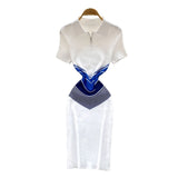 Chic Vintage Knitted Dress Women's Summer 2025 Summer Recealing Skinny Polo Collar Short-Sleeved Bust
