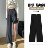 Toloer Wide Leg Pants Female Autumn High Waist Hanging Feeling Versatile Show Thin Drag Straight Pear Shape Pants Suit Pants-Outfit