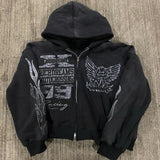 H-Hang Hop Star Girl Printed Black Zipper Hoodie Woman 2025 Y2k Harajuku Jacket