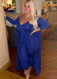 Winter Blue Strap Bodycon Jumpsuit and Matching Cardigans Plus Size Two Piece