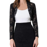 Women Floral Lace Cardigan Jacket Adults See-through Scalloped Long Sleeve Crop Tops Elegant Clothes Spring Fall 2023-Outfit