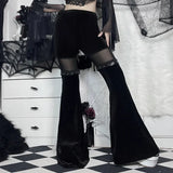 Hot Girls Summer Trousers Dark Net Stitching Slim High Waist Flared Trousers Casual Pants-Outfit
