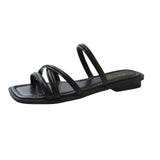Toloer Wind Sandals Female 2024 Summer New Two Wear Thin Belt Low Heel Square Head One Word Belt With A Skirt Roman Sandals-Outfit