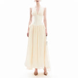 New Temperament Elegant Korean Temperament Hanging Sleeveless Splicing High-Waist Wave Dot Long Dress Dress Dress Women