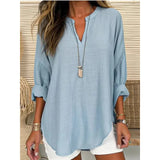 Women's Clothing Spring And Autumn Small V-Neck Long Sleeves Independent Day Crumums Simple Casual Temperament T-Shirt Long