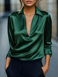 Autumn Temperament Simple V-Neck Shirt Long-Sleeved Shirt