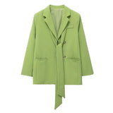 2022 New Women Blazer Fashion Bow Belt Casual Coat Loose Wide Leg Pants Female High Waist Pants Women Office Lady