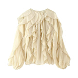 Decoration Fashion V-Neck Long-Sleeved Shirt 2025 Spring And Summer Thin Single-Dbutton Loose Top