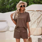 Toloer Hot Selling Women's Wear 2024 Casual Wind Loose Round Collar Solid Color Short-Sleeved Top Shorts Suit-Outfit