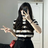 Toloer Knit Short-Sleeved T-Shirt Female 2023 Summer New Korean Version Unique Chic Student Jacket Short Ins