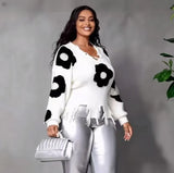 Hole Tuxed Sweater Dark Long Sleeve Loose Knitted