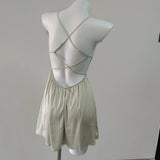 Pajamas Woman 2025 New Pure Desire Embroidered Bare Back With Sling Ribbon Silk Silky Noodle Skirt Home Clothes