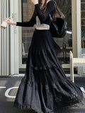 Fairy Lace Patchwork Maxi Skirt-Outfit