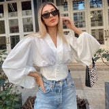 2022 Fashion All-match Lantern Sleeve Ladies Shirt Vintage Long Sleeve Fitted Female Shirts Blusas Chic