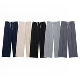 Leisure Wide-Legged Pants 2025 Spring Bump Color Double Belt High-Waisted Trousers
