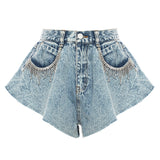 New Station Modeling Lotus Leaves Under The Broad Legs Denim Shorts Hot Pants Prosthetic Skirt