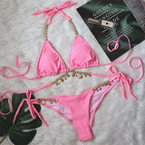 Toloer 2023 Swimsuit Sexy Strap Plain Female Split Crystal Diamond Bikini Creative Accessories