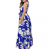 Summer New Hanging Neck Tie Print Lotus Leaf Dress