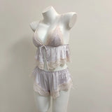 Pajamas Female Summer French Lace Lace Lace Paired Shorts Two Sets Of Ice Silk Pure Seduction Sling Strap Thin