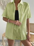 Linen Two Piece Set Women Summer Casual Joggers Shirt Top Vacation Shorts Set Suit Beach 2023 Outfits Tracksuit Matching-Outfit