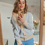Single Breasted V Neck Women Button Black Christmas Tree Cardigan Sweater Knitted Loose Oversized Jumper Top Jacket