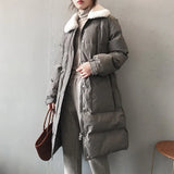Faux rabbit fur collar women's winter down jacket long drawstring slim zipper ladies chic coat loose oversize outwear