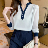 Women V-Neck White Chiffon Blosue Shirt Women Tops Long Sleeve Blouse Women Blusas Mujer De Moda 2021 Blouses Femme