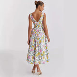 Summer New Temperament V-Neck Collar Waistless Sleeveless Dress Crumumped Holiday Dress Long