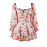 Floral Sexy Backless Square Collar Long
