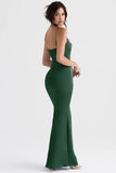 Green Satin Strappy Corset Maxi Dress-Outfit