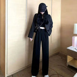 Toloer Waist Wide Leg Pants Women's Pants Autumn Hanging Feeling Loose Versatile Black Thin Suit Pants Casual Straight Leg Floor Pants-Outfit