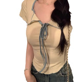 Toloer Desire Wind Hot Girl Short Sleeved T Shirt Female Minority Short Design Feeling Tight Show Thin Coat