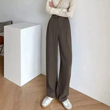 Toloer Pants Female Autumn 2024 New High Waist Pendant Straight Pear Shaped Pants Narrow Version Of The Floor Wide Leg Pants-Outfit
