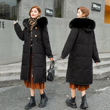Web Celebrity Down Cotton Clothes Hu Chuliang Leisure Loose Female Long Over The Knee Cotton Clothes 2024 Winter New Wool Collar Coat Tide-Outfit