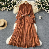 Court Retro Elegant Dress Women's Collar Horn Sleeves To Close Single Buckle Lace Splicing Large Swing
