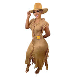 Toloer New Women's Casual And Versatile Pure Color Knitting Sleeveless Tassel Dress-Outfit