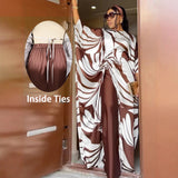 Printed Pantyhose Kit Rope Tie With Loose Blouse And Casual Broad Leg Pants Two-Piece