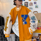 Women Bomber Varsity Jacket Hip Hop Letter Bear Baseball Jackets Streetwear Men Unisex Korean College Single Breasted Loose