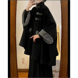 Style Cloak Coat Women New Chinese High end Plush Capes Autumn and Winter Loose Causal Warm Black Coat Women Clothing-Outfit