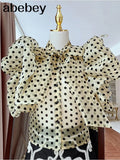 Print White Casual Shirts For Women Stand Collar Short Sleeve Lace Up Bowknot Loose Blouses Female 2022 Fashion