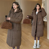 2024 Winter New Thickened Loose Long Knee Cotton-Padded Coat Korean Version Of Student Hooded Large Pocket Cotton-Padded Coat-Outfit