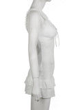 Sweet Cute Patchwork Lace Ruffles A-Line Dress Holiday Sexy Slim V-Neck Sleeveless Mini Dresses For Women 2023 Summer-Outfit
