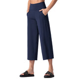 Wide-Leg Pants Nine Cents Solid Color Pocket Loose Comfort Sports Leisure Wear Fitness Yoga Pants-Outfit