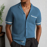 Men's Sexy Hollow Men's Knitted Summer Cuban Collar Short-Sleeved Polo Shirt