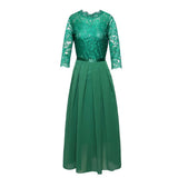 Toloer Dress Station Splicing Chiffon Dress Round Collar Lace Dress Evening Dress Women's
