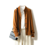 Autumn and Winter 100% Wool Cashmere Sweater Women's Self-Cultivation Half High Neck Cardigan Warm Knitted Sweater