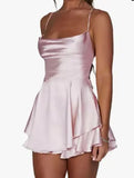 Women's Short Style Xia Xin Style Bare Back Sexy Fashion Satin Satin Dress-Outfit